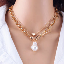 Load image into Gallery viewer, 2Pcs/1Set Cuban Link Chain Cute Heart Barqoue Pearls Pendant Necklace
