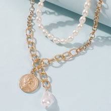 Load image into Gallery viewer, 2Pcs/1Set Vintage Cuban Link Chain Baroque Pearl Coin Pendant Choker Necklace
