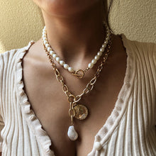 Load image into Gallery viewer, 2Pcs/1Set Vintage Cuban Link Chain Baroque Pearl Coin Pendant Choker Necklace
