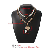 Load image into Gallery viewer, 2Pcs/1Set Vintage Cuban Link Chain Baroque Pearl Coin Pendant Choker Necklace
