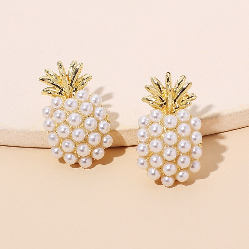 Summer Collection Pineapple Fruit Pearl Beaded Drop Earrings for Women