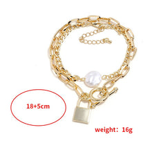 Load image into Gallery viewer, 2Pcs/Set Ethnic Cuban Link Chain Padlock Pearl Charm Bracelet
