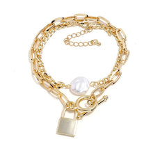 Load image into Gallery viewer, 2Pcs/Set Ethnic Cuban Link Chain Padlock Pearl Charm Bracelet
