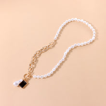 Load image into Gallery viewer, Somnambulist Half Chain Half Baroque Pearl Black Agate Pendant Necklace
