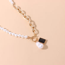 Load image into Gallery viewer, Somnambulist Half Chain Half Baroque Pearl Black Agate Pendant Necklace
