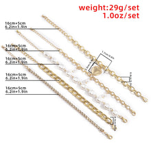 Load image into Gallery viewer, 5Pcs/1Set Tennis Cuban Link Chain Baroque Irregular Pearl Beaded Heart Charm Bracelets Set
