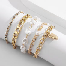 Load image into Gallery viewer, 5Pcs/1Set Tennis Cuban Link Chain Baroque Irregular Pearl Beaded Heart Charm Bracelets Set
