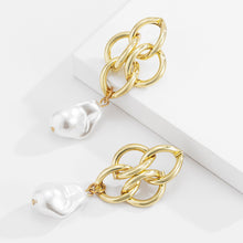 Load image into Gallery viewer, Luxury Baroque Irregular Pearl Drop Cuban Link Earrings for Women
