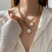 Load image into Gallery viewer, Minimalist Cuban Link Chain Baroque Irregular Pearl Charm Pendant Choker Necklace
