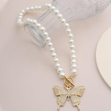 Load image into Gallery viewer, Designer Pearl Beaded Bling Crystal Butterfly Pendant Necklaces for Women
