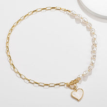 Load image into Gallery viewer, Half Chain Half Pearl Cuban Link Enamel Heart Pendant Necklace
