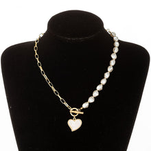 Load image into Gallery viewer, Half Chain Half Pearl Cuban Link Enamel Heart Pendant Necklace
