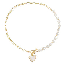 Load image into Gallery viewer, Half Chain Half Pearl Cuban Link Enamel Heart Pendant Necklace
