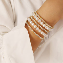 Load image into Gallery viewer, Byzantine Luxury 3/4/5 Layered Tennis Pearl Beaded Bracelets Bangles Set
