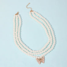 Load image into Gallery viewer, Designer Elegant Multi Layered Pearl Beaded Butterfly Pendant Necklace
