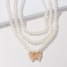 Load image into Gallery viewer, Designer Elegant Multi Layered Pearl Beaded Butterfly Pendant Necklace
