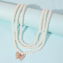 Load image into Gallery viewer, Designer Elegant Multi Layered Pearl Beaded Butterfly Pendant Necklace
