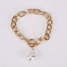 Load image into Gallery viewer, Nostalgia Cuban Link Chain Baroque Irregular Pearl Charm Toggle Clasp Bracelet
