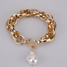 Load image into Gallery viewer, Nostalgia Cuban Link Chain Baroque Irregular Pearl Charm Toggle Clasp Bracelet
