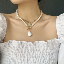 Load image into Gallery viewer, Multilayer Link Chain Pearl Beaded  Baroque Irregular Pearl Pendant Choker Necklace
