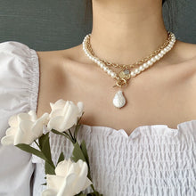 Load image into Gallery viewer, Multilayer Link Chain Pearl Beaded  Baroque Irregular Pearl Pendant Choker Necklace
