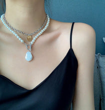 Load image into Gallery viewer, Multilayer Link Chain Pearl Beaded  Baroque Irregular Pearl Pendant Choker Necklace
