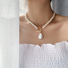 Load image into Gallery viewer, Multilayer Link Chain Pearl Beaded  Baroque Irregular Pearl Pendant Choker Necklace
