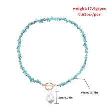 Load image into Gallery viewer, Minimalist Design Vintage Lab Turquoise Baroque Pearl Toggle Pendant Choker Necklace
