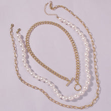 Load image into Gallery viewer, Multilayer Cuban Link Chain Pearl Beaded Choker Necklace
