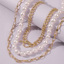 Load image into Gallery viewer, Multilayer Cuban Link Chain Pearl Beaded Choker Necklace
