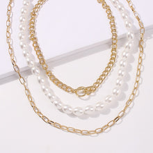 Load image into Gallery viewer, Multilayer Cuban Link Chain Pearl Beaded Choker Necklace
