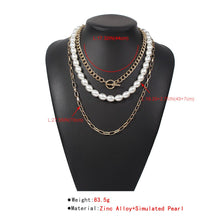 Load image into Gallery viewer, Multilayer Cuban Link Chain Pearl Beaded Choker Necklace
