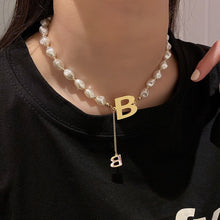 Load image into Gallery viewer, Trendy Irregular Baroque Pearl Beaded Letter B Charm Pendant Choker Necklace
