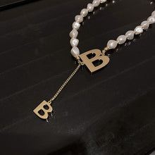 Load image into Gallery viewer, Trendy Irregular Baroque Pearl Beaded Letter B Charm Pendant Choker Necklace
