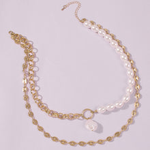 Load image into Gallery viewer, Half Chain Half Pearl 2 Layers Cuban Link Chain Baroque Pearl Pendant Choker Necklaces
