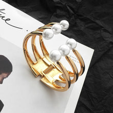 Load image into Gallery viewer, Three Layers Pearl Charm Cuff Bracelets Bangles For Women
