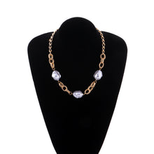 Load image into Gallery viewer, Handmade Minimalist Cuban Link Chain Baroque Pearl Charm Choker Necklace
