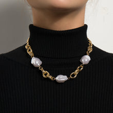 Load image into Gallery viewer, Handmade Minimalist Cuban Link Chain Baroque Pearl Charm Choker Necklace
