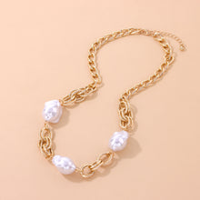 Load image into Gallery viewer, Handmade Minimalist Cuban Link Chain Baroque Pearl Charm Choker Necklace
