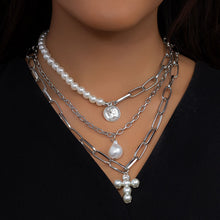 Load image into Gallery viewer, Multilayer Punk Irregular Pearl Cross Coin Pendant Choker Necklaces
