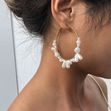 Load image into Gallery viewer, Designer Irregular Peal Beaded Hoop Earrings For Women
