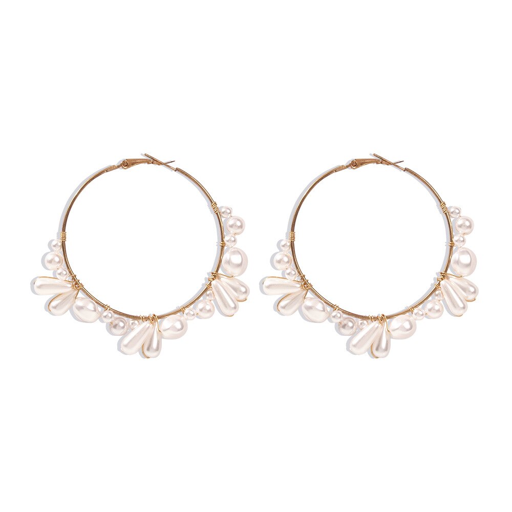 Designer Irregular Peal Beaded Hoop Earrings For Women