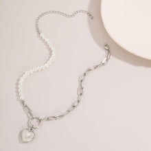 Load image into Gallery viewer, Half Chain Half Pearl Beaded Heart Pendant Choker Necklace
