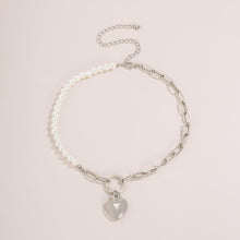 Load image into Gallery viewer, Half Chain Half Pearl Beaded Heart Pendant Choker Necklace
