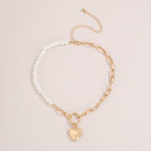 Load image into Gallery viewer, Half Chain Half Pearl Beaded Heart Pendant Choker Necklace
