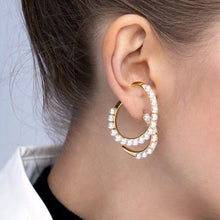 Load image into Gallery viewer, Geometric Baroque Spiral Pearl Beaded Hoop Earrings
