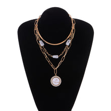 Load image into Gallery viewer, Multilayer Baroque Irregular Pearl Charm Snake Chain Coin Je t&#39;aime Pendant Choker Necklace
