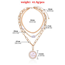 Load image into Gallery viewer, Multilayer Baroque Irregular Pearl Charm Snake Chain Coin Je t&#39;aime Pendant Choker Necklace
