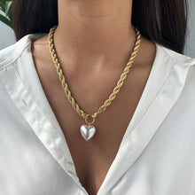 Load image into Gallery viewer, Bohemian Miami Thick Cuban Link Chain Heart Pearl Pendant Necklae
