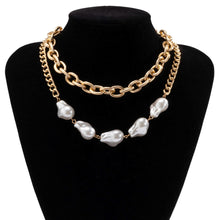 Load image into Gallery viewer, 2Pcs/1Set Punk Hip Hop Cuban Link Chain Baroque Irregular Pearl Choker Necklaces
